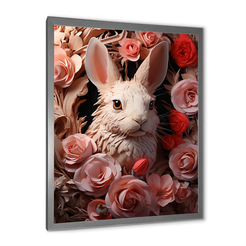 Romantiques moments de lapin sur toile, Cadre photo argenté, H 44 po x l 34 po x P 1,5 po
