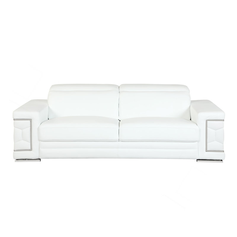 Canapé en cuir italien Top Grain, L 38 po, Blanc
