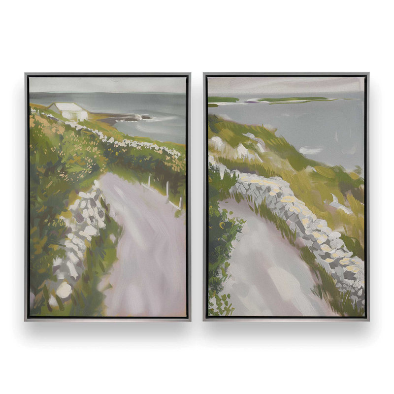 «Serene Pathway by the Sea», ensemble de 2 reproductions sur toile, Encadrement argenté, H 12,75 po x l 8,75 po x P 1,75 po