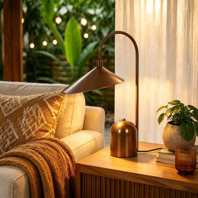 1-Light Dimmable Brown Modern Conical Table Lamp
