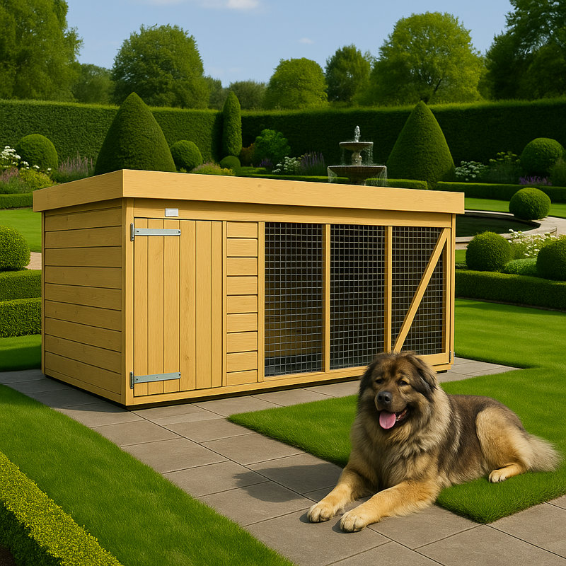 Dog Kennel and Run, 127cm H x 302cm W x 185cm D