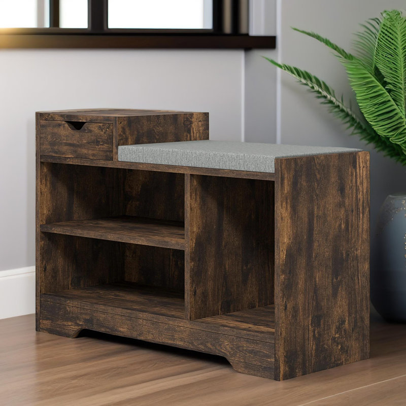 Shoe Bench Storage Shoe Rack with Hidden Compartment, Entryway Furniture, Rustic Brown