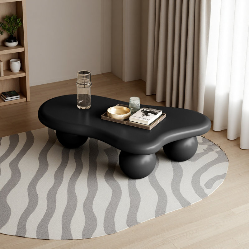 Table basse de 40 pouces en forme de nuage avec 3 pieds sphériques pour le salon, Noir, Noir