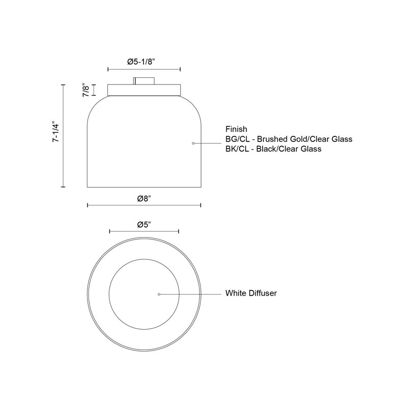 Plafonnier encastré en cèdre et DEL, Or brossé, H 7,25 po x l 8 po x P 8 po
