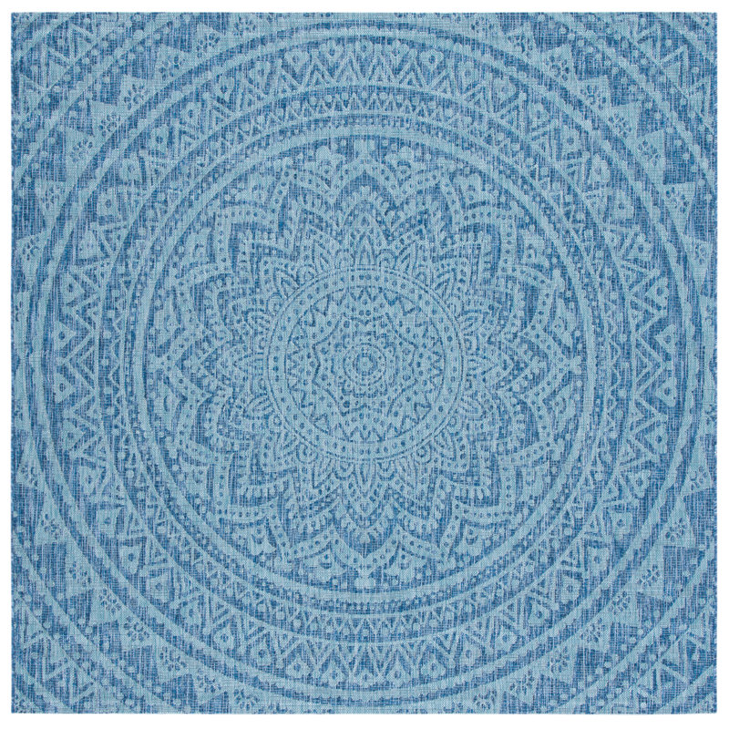Melida Navy/Aqua Indoor/Outdoor Area Rug, Square 6'7"