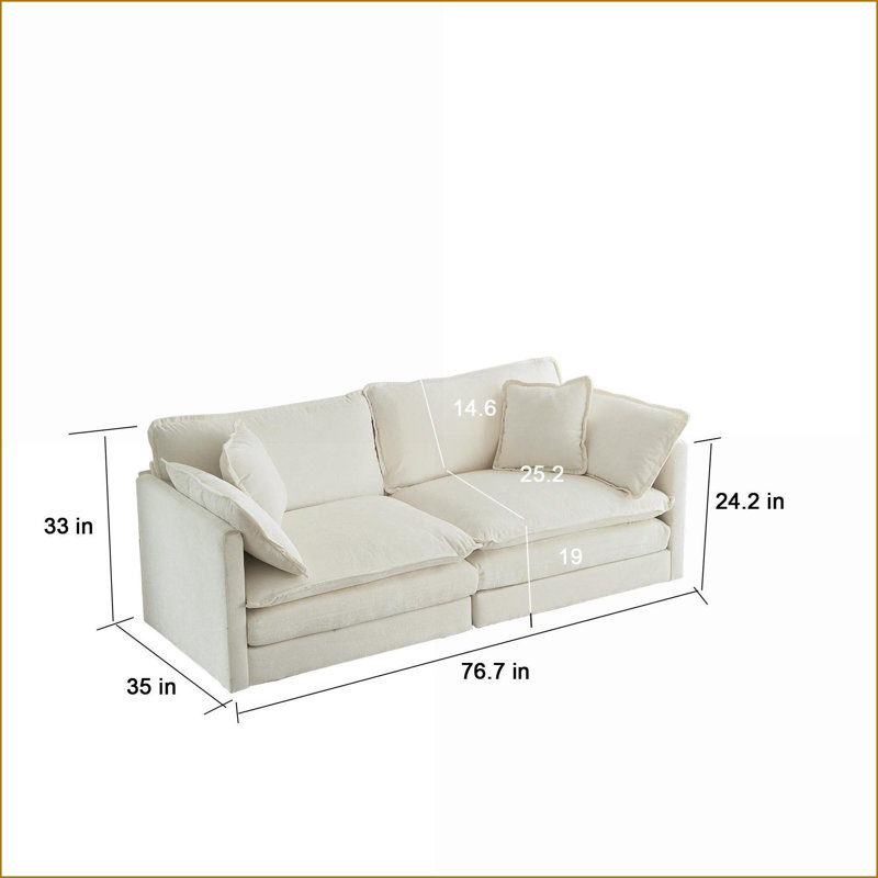 Canapés | Ensemble de canapé 3 pièces en chenille ivoire décontracté - 2 fauteuils + 2 sièges | pour le salon | Chêne blanc américain | Cabriole