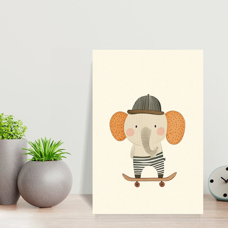 Cute Elephant Skater Playful Whimsical Contemporary Elephant Wall Art Print 1 Piece Wrapped Canvas Wall Art