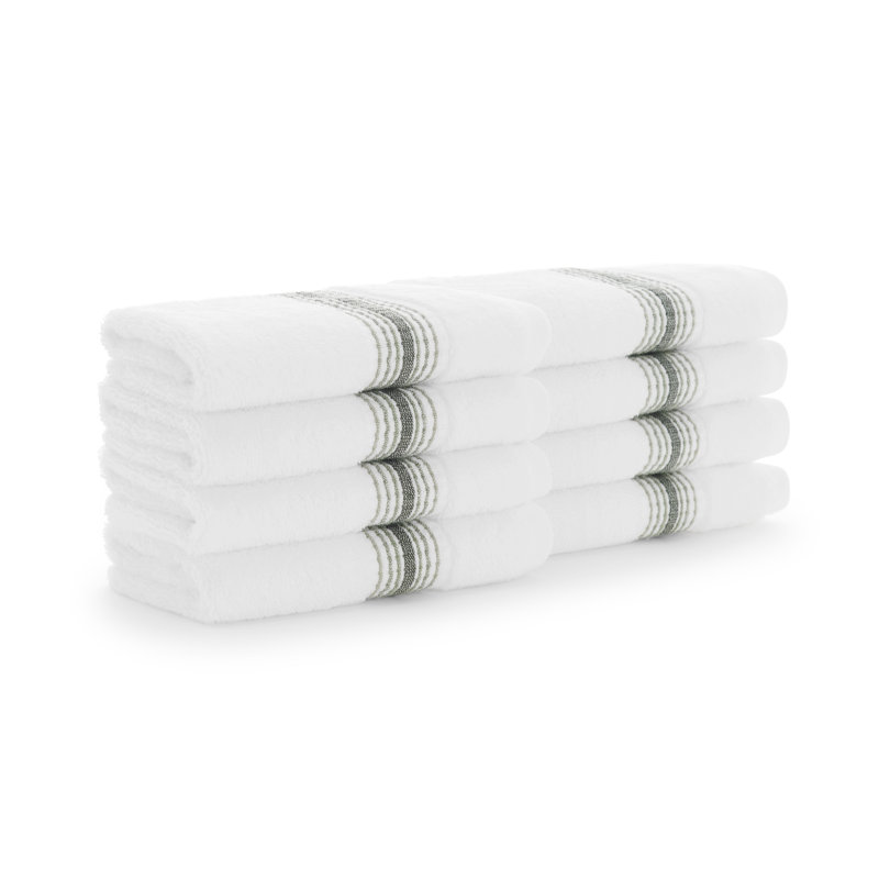 Kytzia Aegean Cotton Washcloths (Pack of 8), White/Sage Green