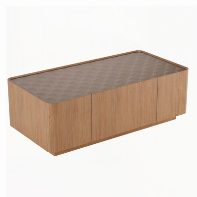 Mid-Century Modern Glass Top Coffee Table, Rectangular Center Table with Hidden Storage Drawers for Living Room, Contemporary Storage Coffee Table wit