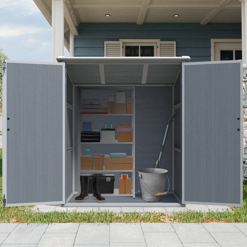 Remise de rangement extérieure 5 x 3 pi, armoire en résine imperméable avec portes verrouillables pour vélos et meubles de patio