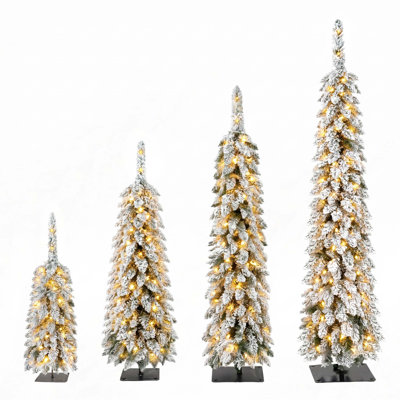 3 pi, 4 pi, 5 pi, 6 pi, 4 paquets d'arbres de Noël pré-floqués, arbre de Noël au crayon avec pointes de neige, décor X'Mas pour la maison intérieure, conception de crayon étroit pour les petits espaces et les coins
