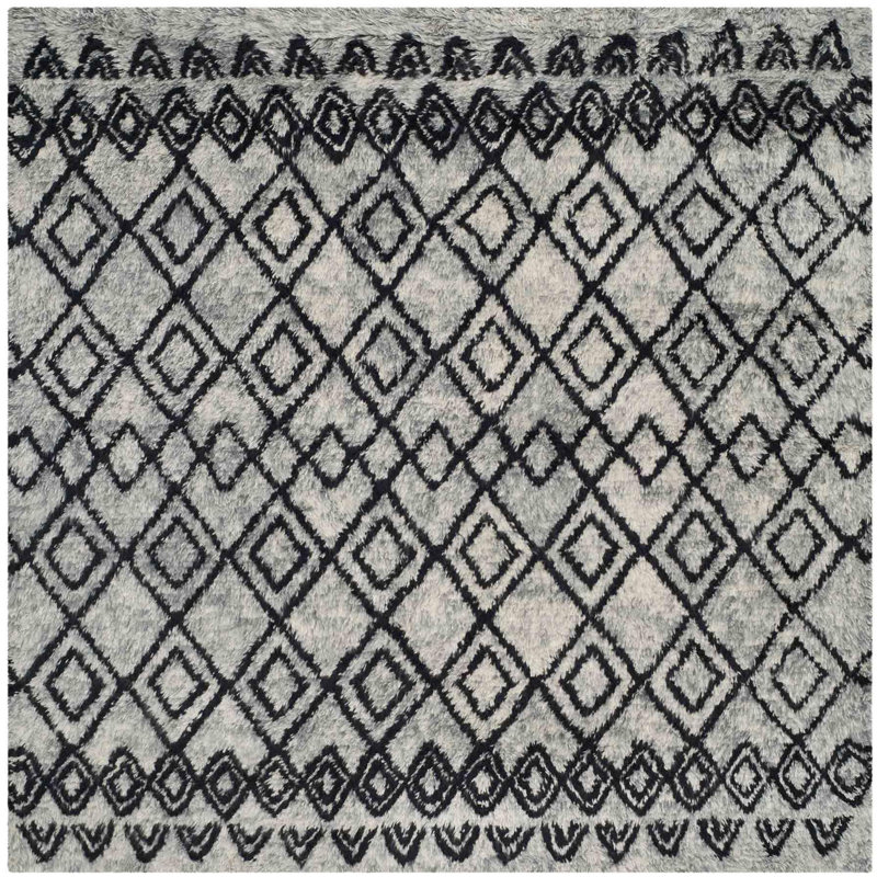 Tapis gris en laine et en coton touffeté à la main Aderhold, Carré 6 pi