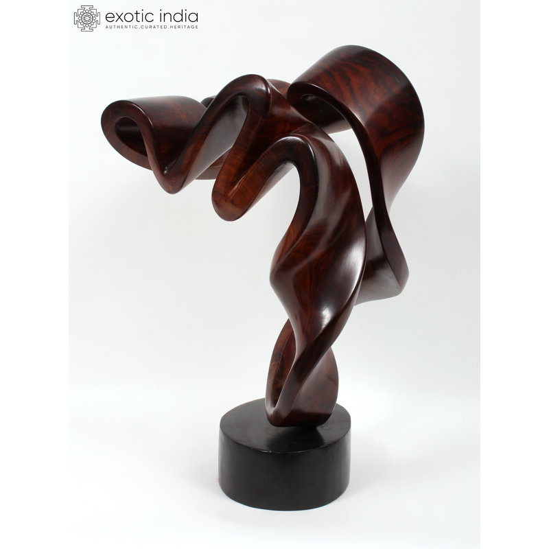 "Eternity" Hand-Carved Abstract Wood Sculpture, Modern Art Tabletop Decor