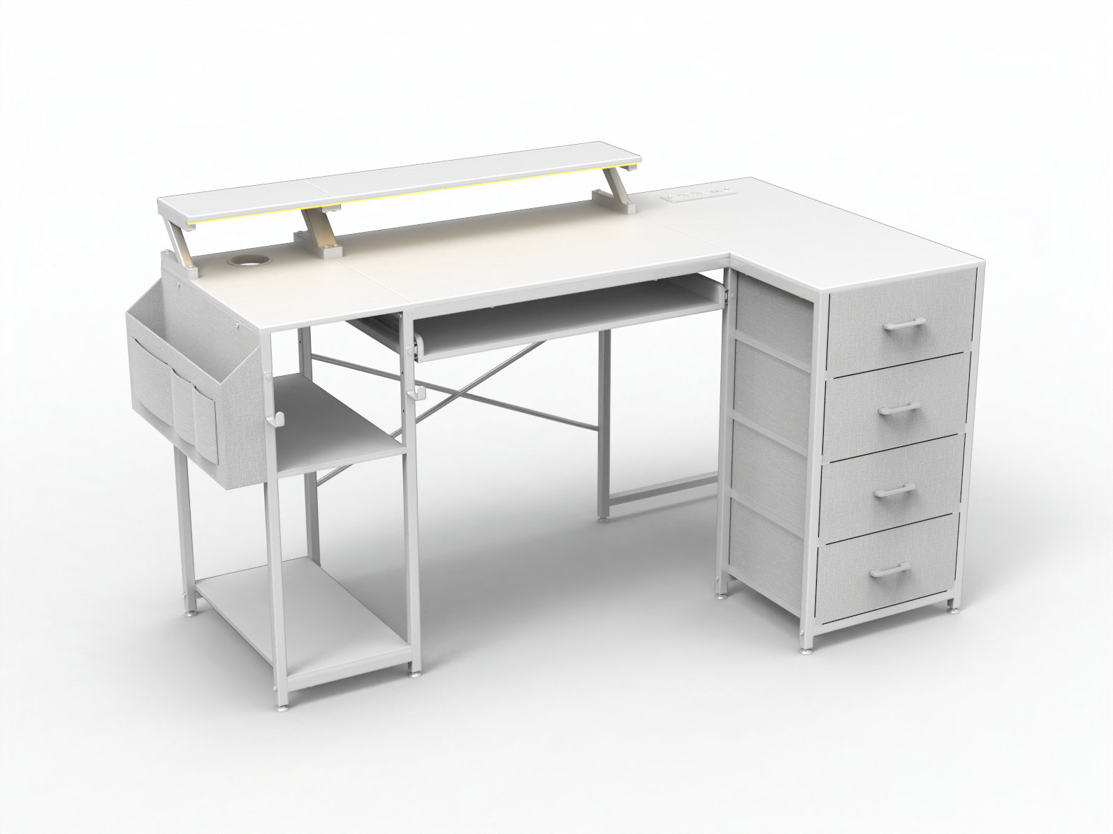 Latitude Run® L-shaped Computer Desk With 4 Cloth Drawers, Keyboard ...