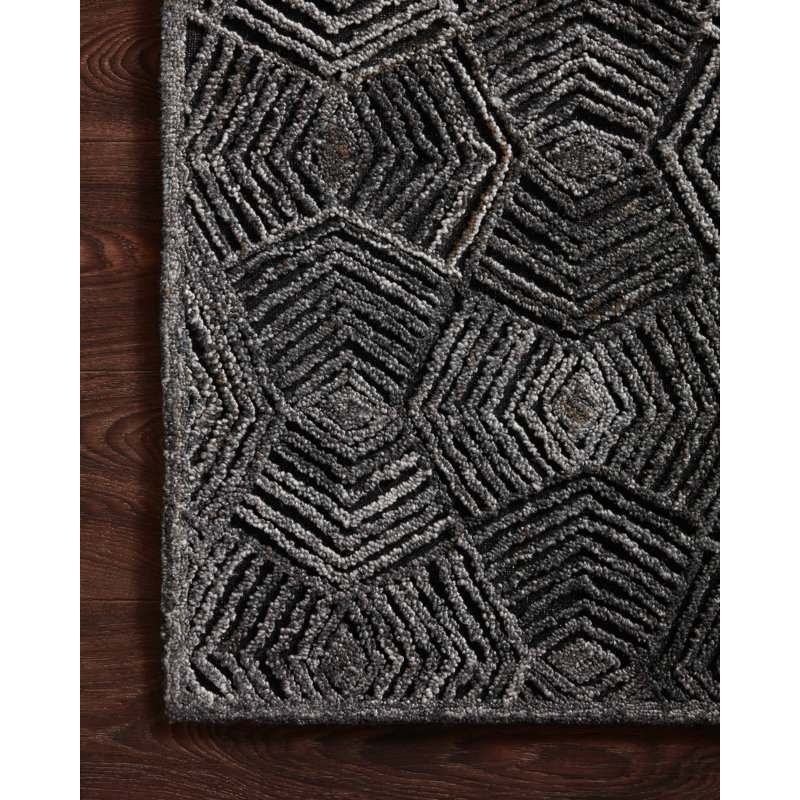 Tapis noir / gris en polyester fabriqué à la main Emilianna, Rectangle 3 pi 6 po x 5 pi 6 po