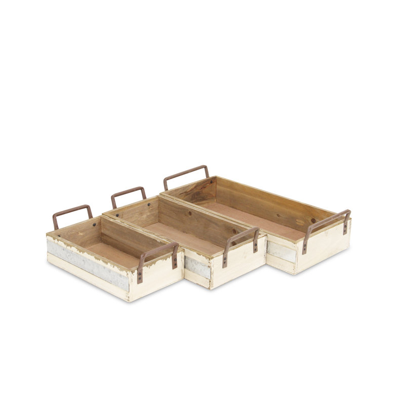 Weston Set of 3 Long Metal Accented Wood Crates, Large