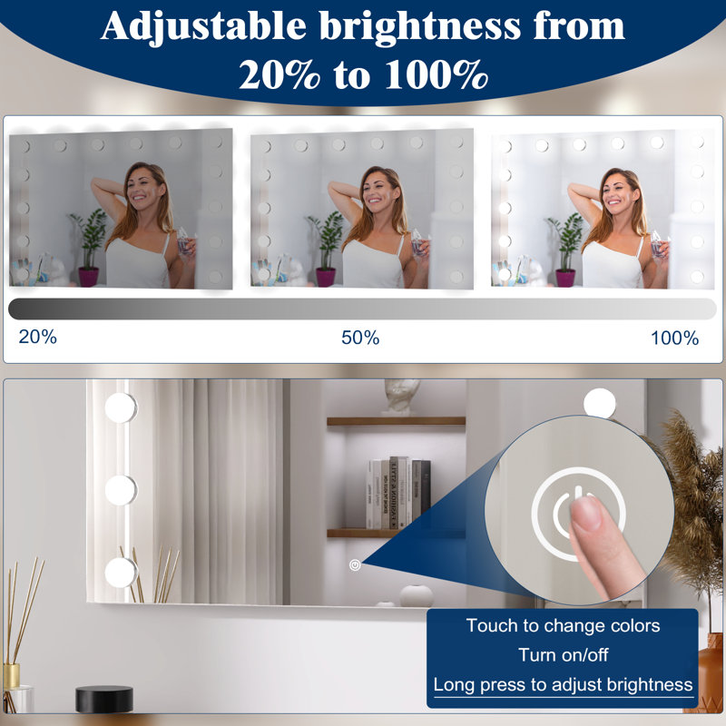 Lighted Makeup Mirror, Hollywood Vanity Mirror with Lights, 30" x 42"