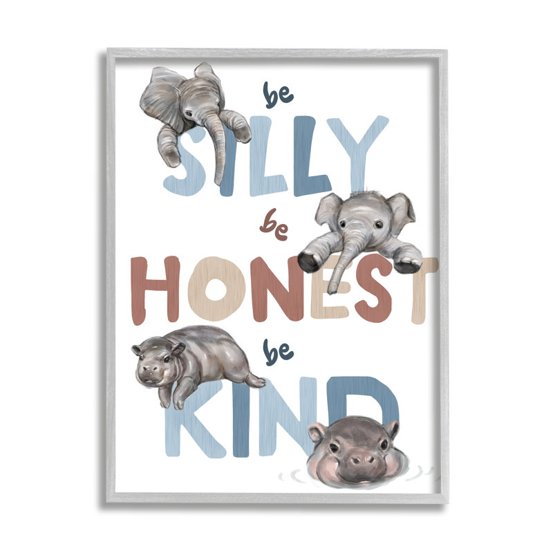 "Be Silly Honest Kind", "Baby Elephant Hippos", art mural sur bois par Ziwei Li, H 14 po x l 11 po x P 1,5 po