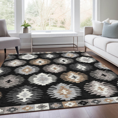 Tapis noir Prisco lavable à la machine de qualité supérieure