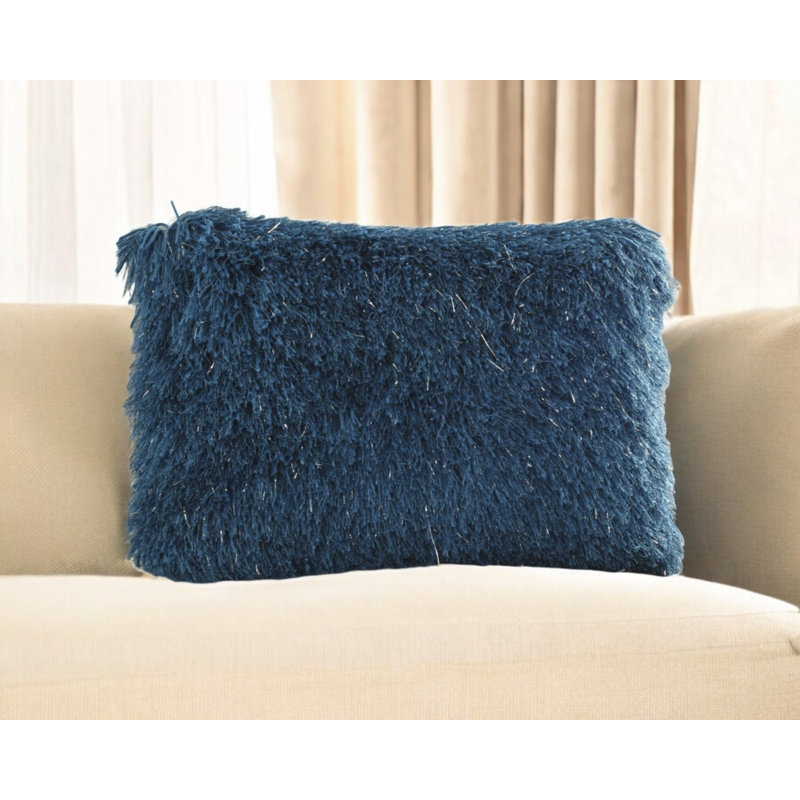 14" X 20" Blue Shag Throw Pillow