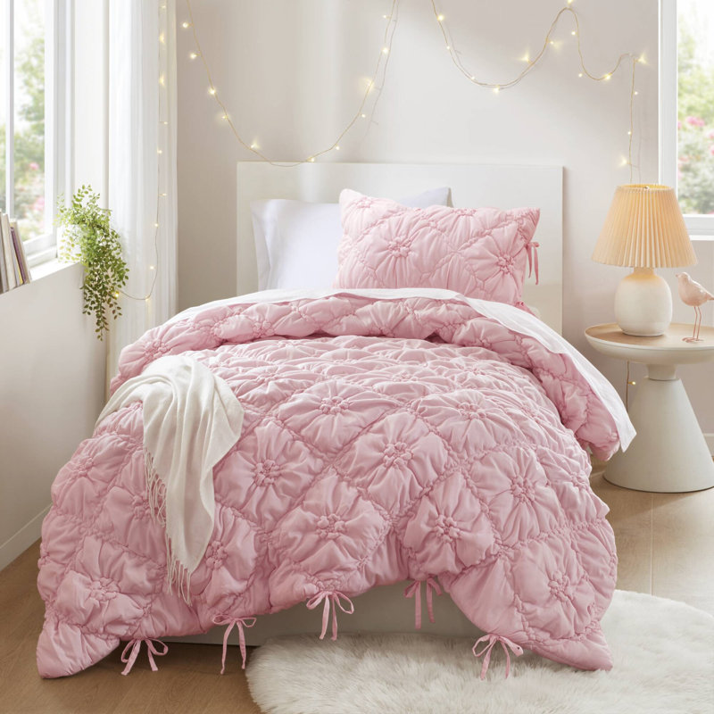 2PCS Twin Comforter Set, Pink