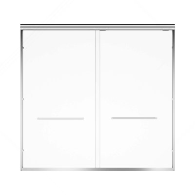 Porte de douche à double fermeture coulissante avec cadre en aluminium 56 po x 60 po x H 57 po avec verre trempé nano-enduit transparent de 1/4 po (6 mm) et deux poignées en acier inoxydable
