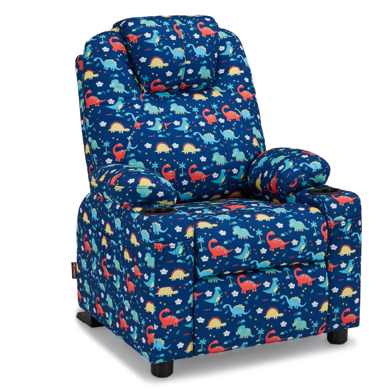 Kids Recliner Chair with Anti-Tilt, 2 Cup Holders, Fabric, Dinosaur, Fabric