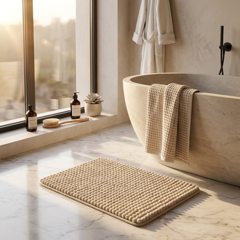 Chenille Bath Mat, Beige