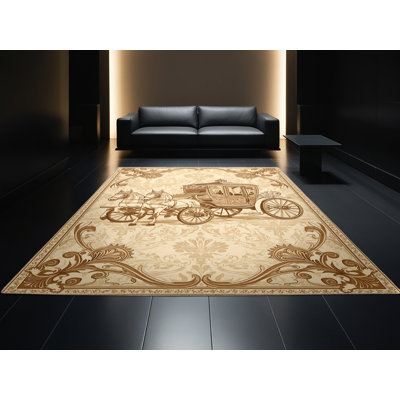 Tapis en peluche doux et moelleux à motif damas rétro en brun - beige