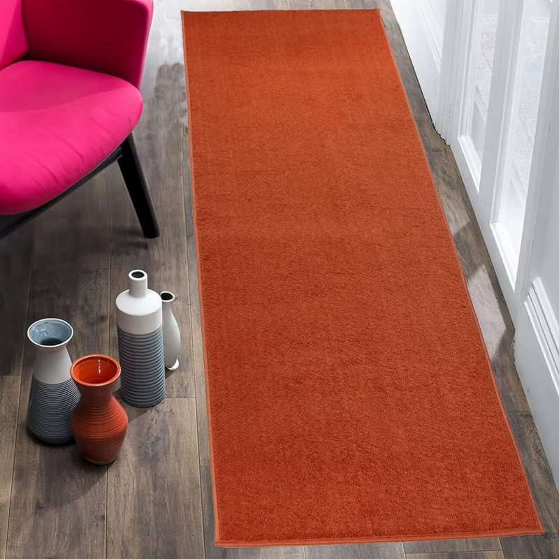Tapis antidérapant de couleur orange à taille ajustable pour l'intérieur, Tapis de couloir 2 pi 2 po x 9 pi