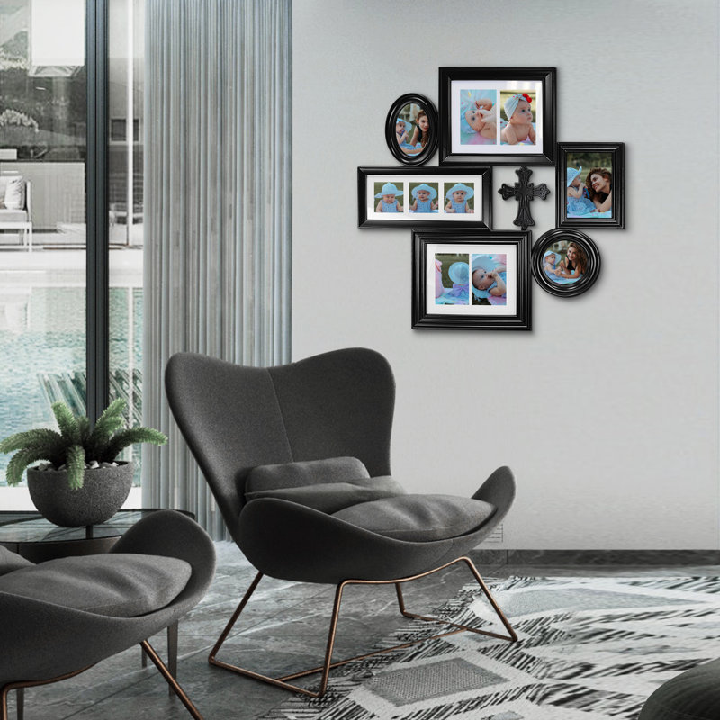 Cross Accent Mixed Opening Collage Picture Frame Set, Wall Gallery Decor