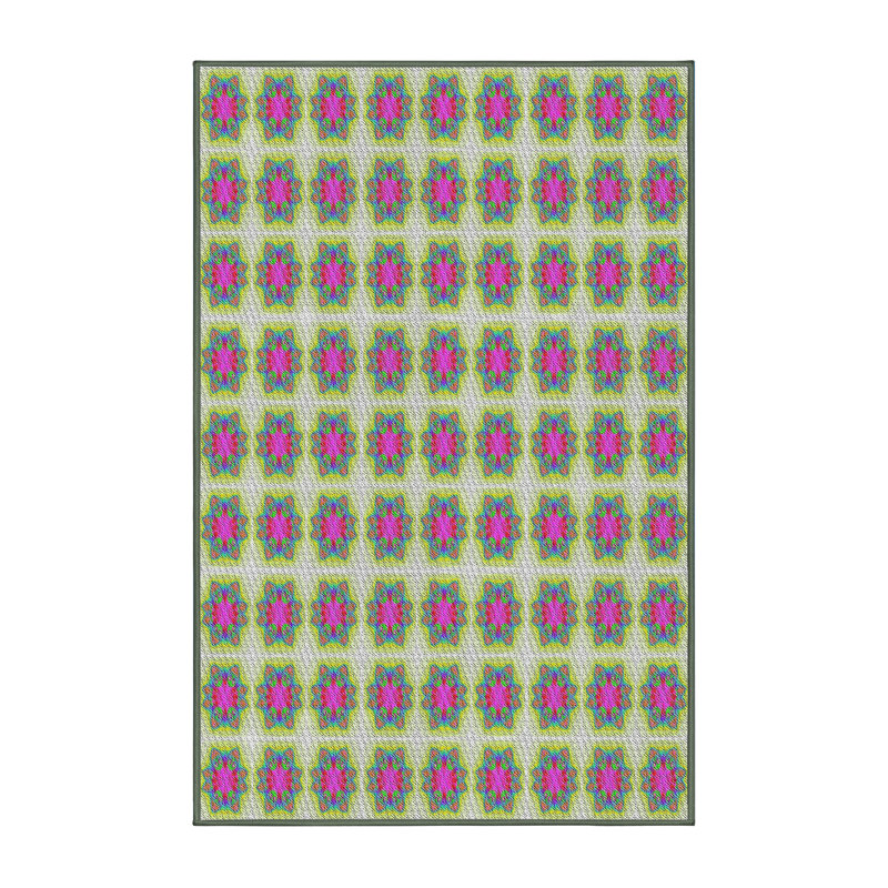 Tapis rouge/vert lumières à motif, Rectangle 5 pi x 7 pi