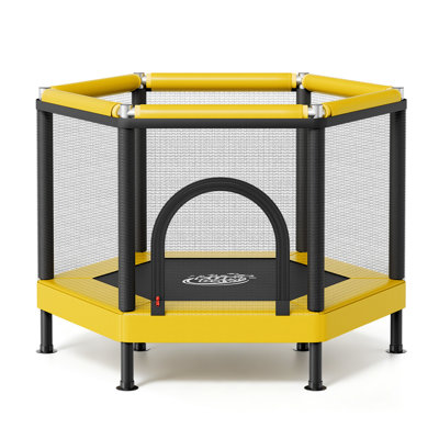 Trampoline for Kids, 132 lbs Capacity Indoor Outdoor Play Toys with Enclosure Net and Basketball Hoop, Toddler Mini Trampoline, Easy to Assemble, Christmas Toys Birthday Gifts for Girls Boys