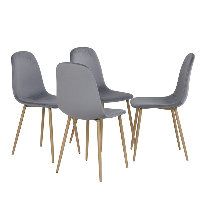 Ensemble de quatre chaises d'appoint en velours gris et chêne et acier
