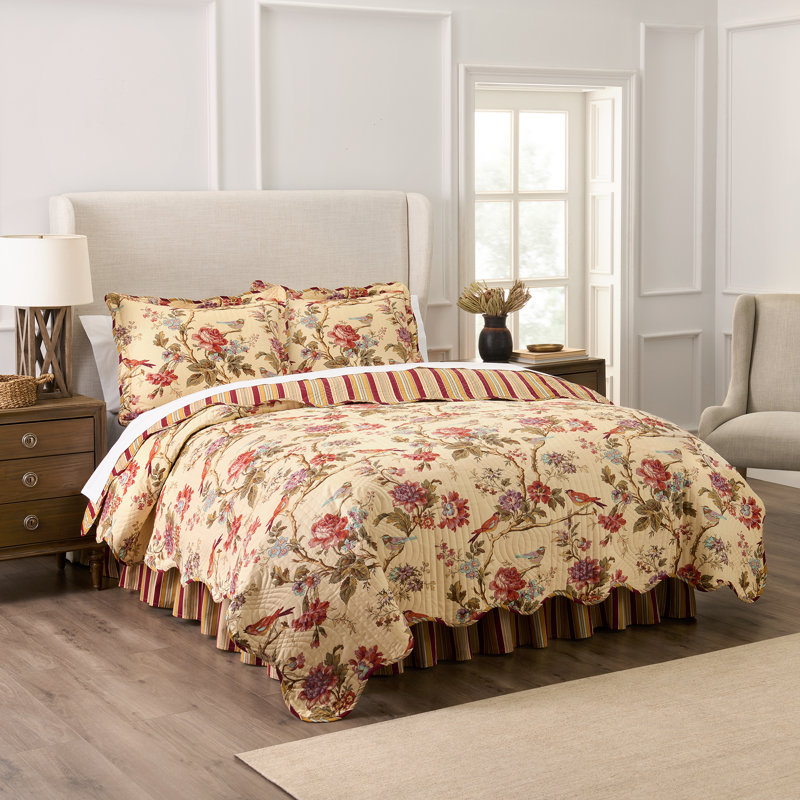 Waverly Charleston Chirp 100% Cotton Quilt Set, King Quilt +  3 Additional Pieces, Charleston Chirp