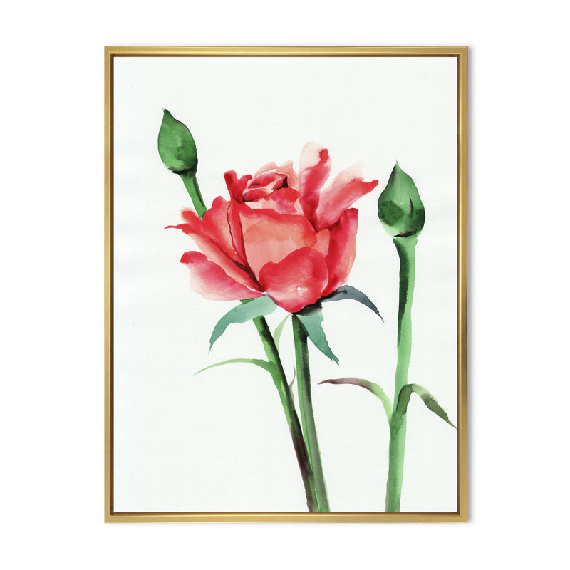 «Red Rose With Buds», reproduction sur toile, H 40 po x l 30 po x P 1 po, Toile encadrée d'or