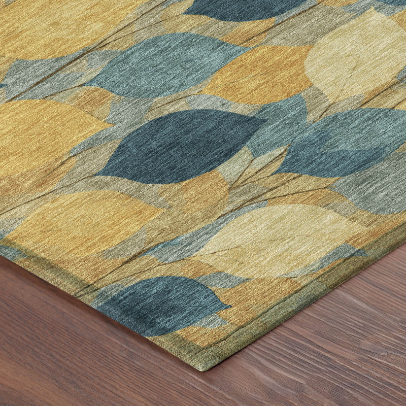 Machine Washable Indoor/Outdoor Chantille ACN2444 Floral Rug, Gold, 9' x 12'