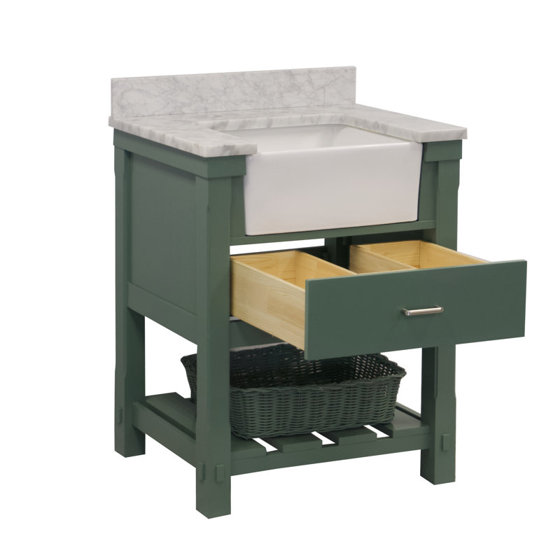 Ensemble de meuble-lavabo simple 30 po Hitton, Marbre de Carrare, Sauge vert