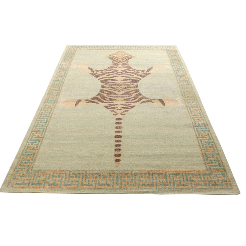 Distressed Homage Hand Knotted Wool Animal Print Area Rug, Runner 3' x 8'
