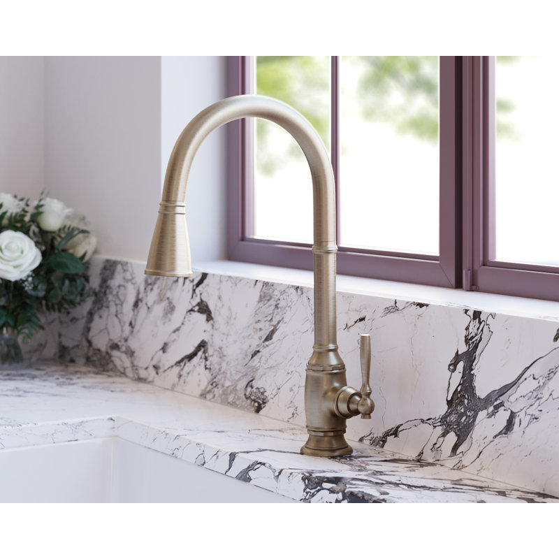 Finnian Pull-Down Kitchen Faucet, Aged Brass