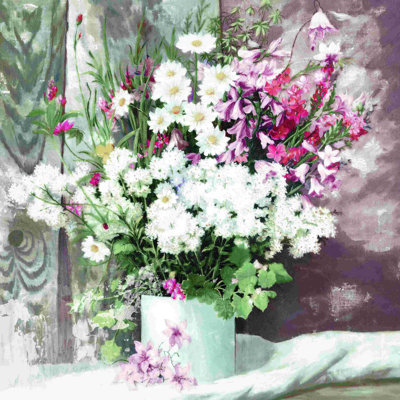 " Burgandy Flowers In Mug "