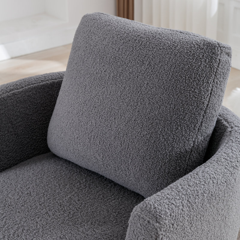 32"W Slipcovered Upholstered Swivel Barrel Chair, Gray Boucle