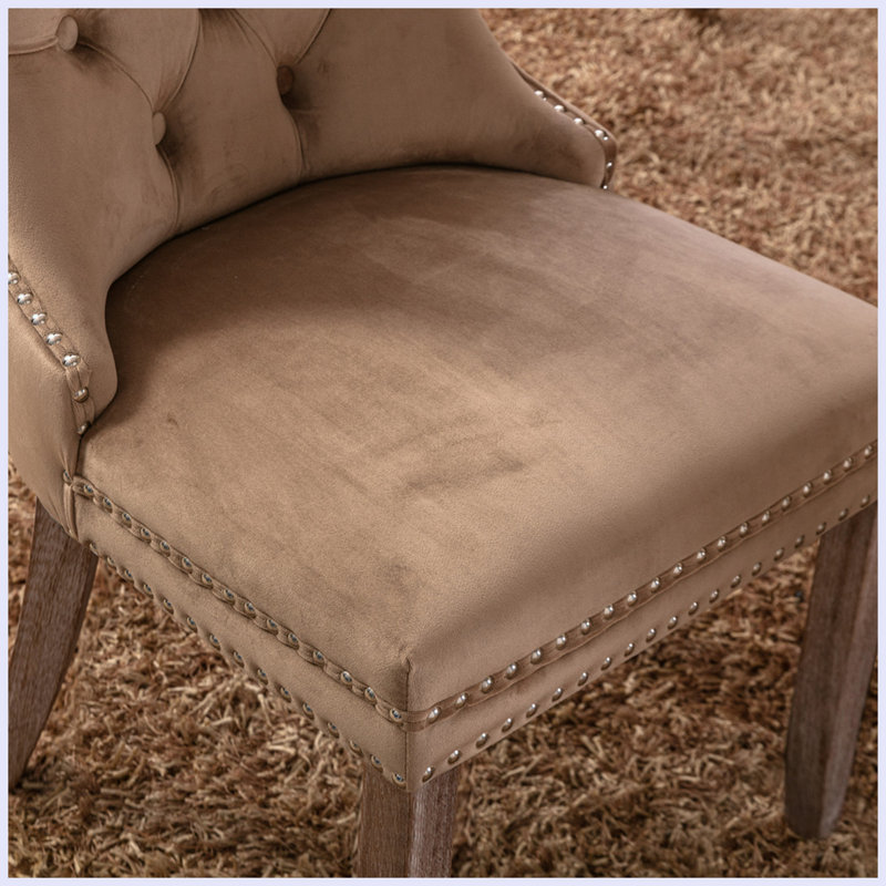 Chaise d'appoint en velours capitonné Hamayal, Bleu clair, Naturel
