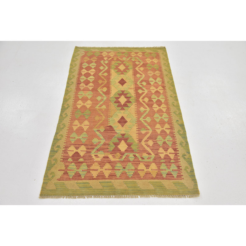 Tapis en laine rouge/brun clair/vert 2 pi 8 po x 4 pi 8 po one-of-kind-noué la main rouille Elland