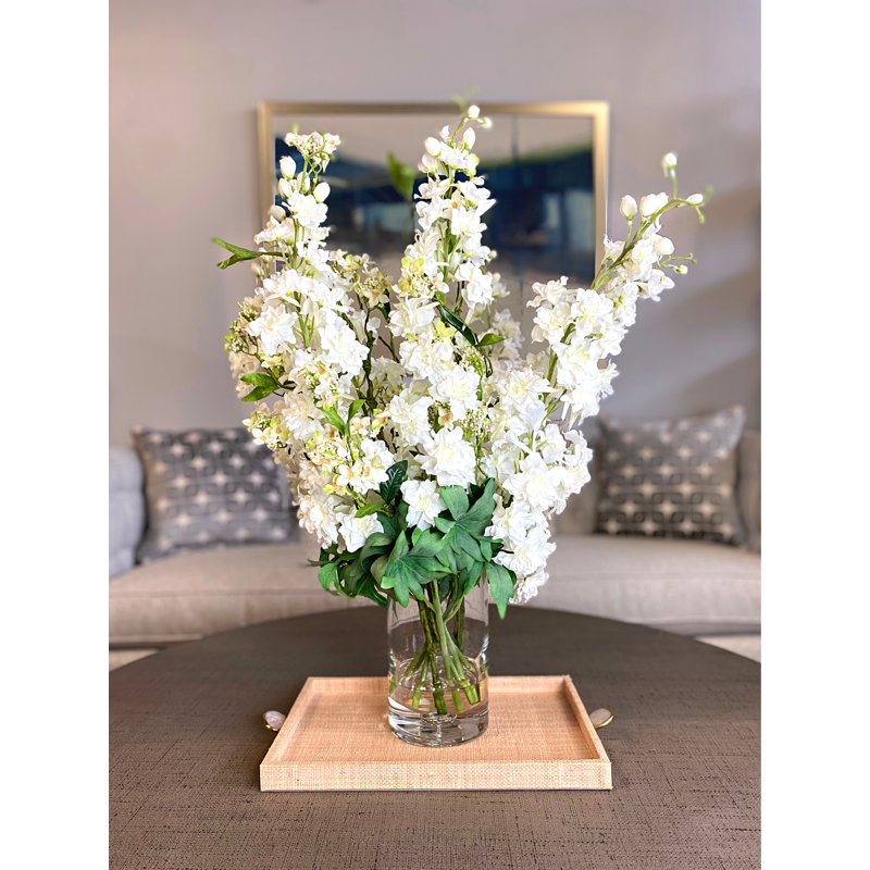Delphinium And Cherry Blossom In Glass Vase