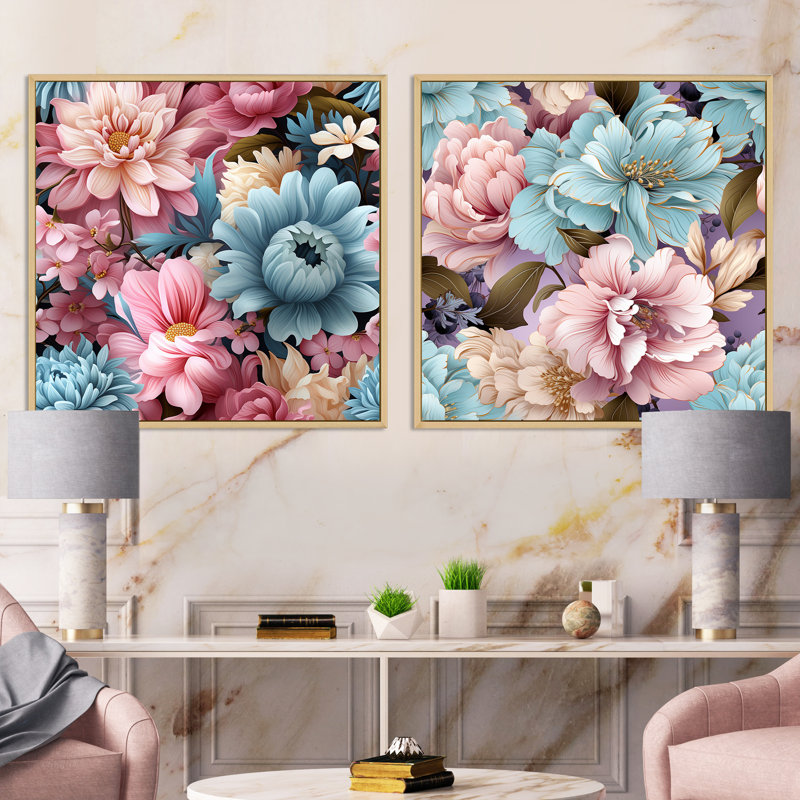 Annaelle - Ensemble de 2 collages carrés floraux, Cadre flottant brun, H 36 po x l 73 po
