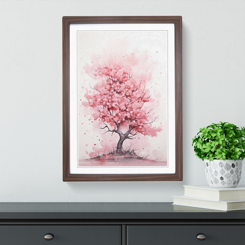 Cherry Blossom Tree Gestural No.2 - Single Picture Frame Print on Wood, 46cm H x 34cm W x 2cm D, Walnut