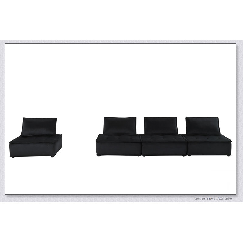 Anna Black Velvet 4 Pc Sectional Sofa
