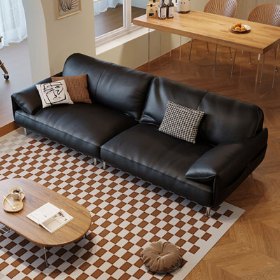 Black Genuine Leather Modular Sofa cushion couch