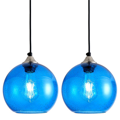Luminaires suspendus en verre bleu clair Îlot de cuisine Luminaires suspendus sphériques Luminaire suspendu moderne pour salon de chambre à coucher (7,9 po, paquet de 2)